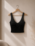 Ref A38: Top noir Zara côtelé avec strass S