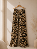 Ref A33: Pantalon palazzo fluide à imprimé léopard dans des tons camel, beige et noir - M ou L