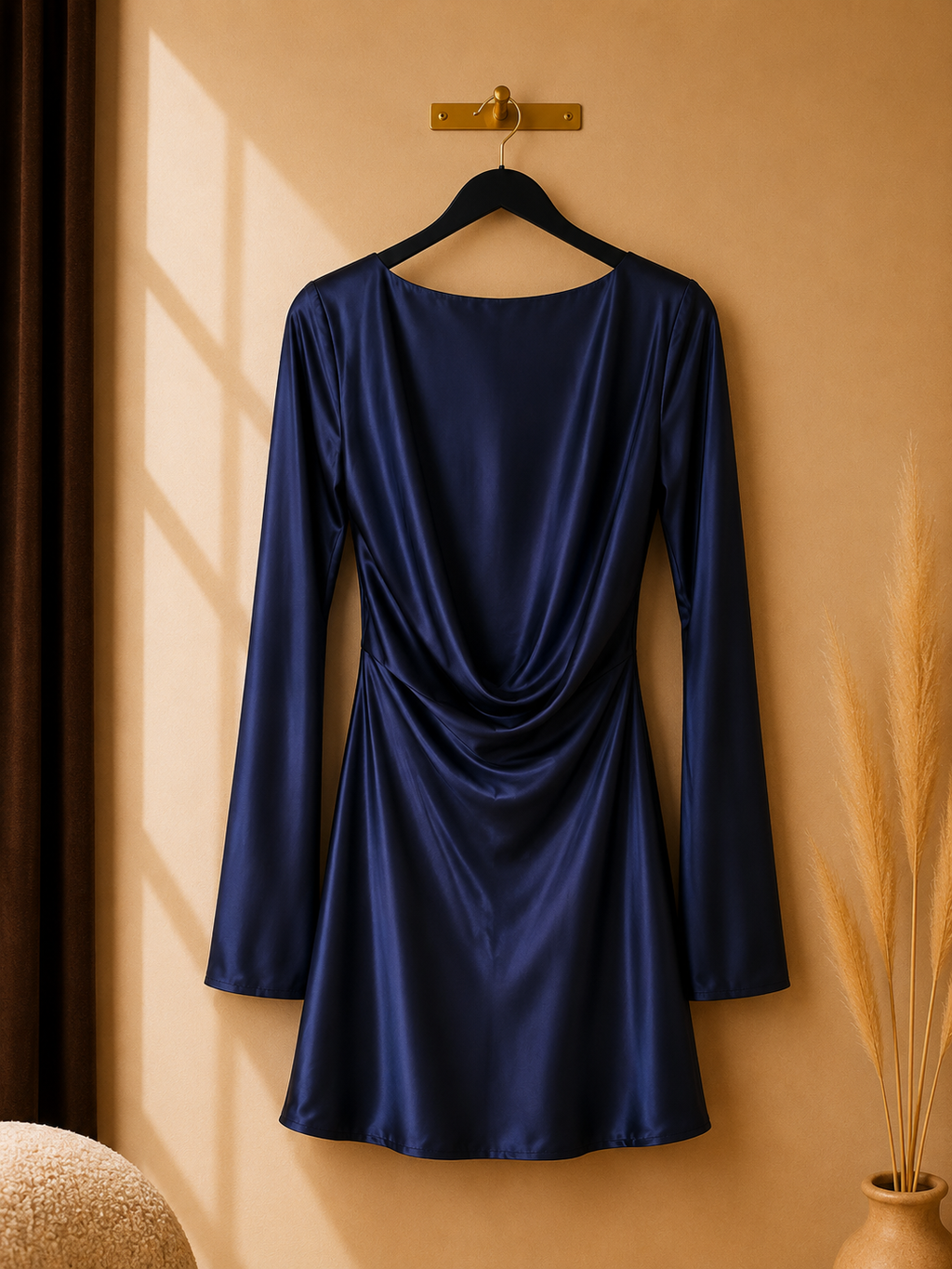 Ref A25: Robe satinée bleu nuit –&nbsp;Taille XS