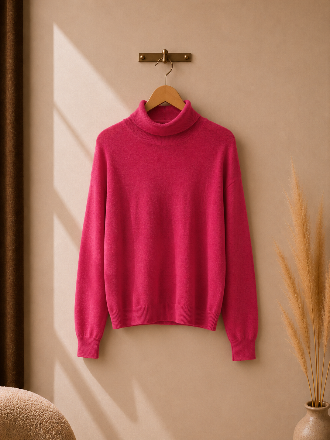Ref A10: Pull col roulé rose fuchsia – Taille M