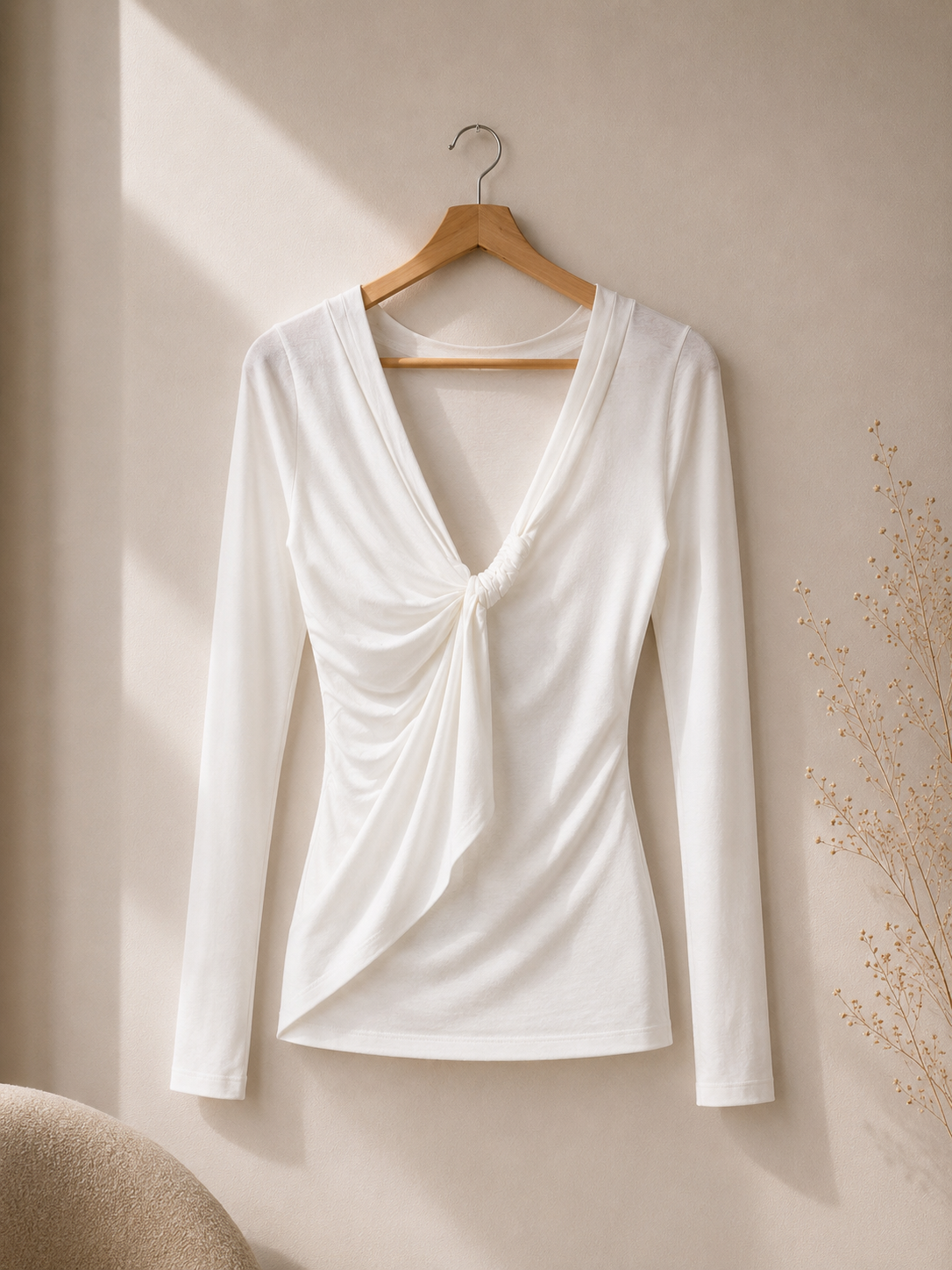 Ref A35: Top Massimo Dutti blanc à manches longues - S