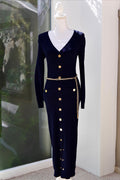 A03 – Robe midi Michael Kors bleu marine à boutons dorés – Taille XS – Seconde main