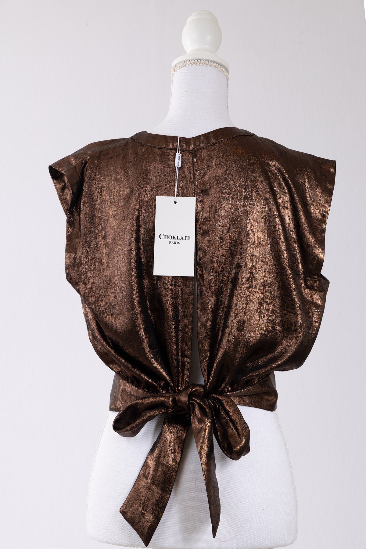 A23 – Top Choklate Paris métallisé bronze à dos ouvert – Taille M/L – Neuf avec étiquette