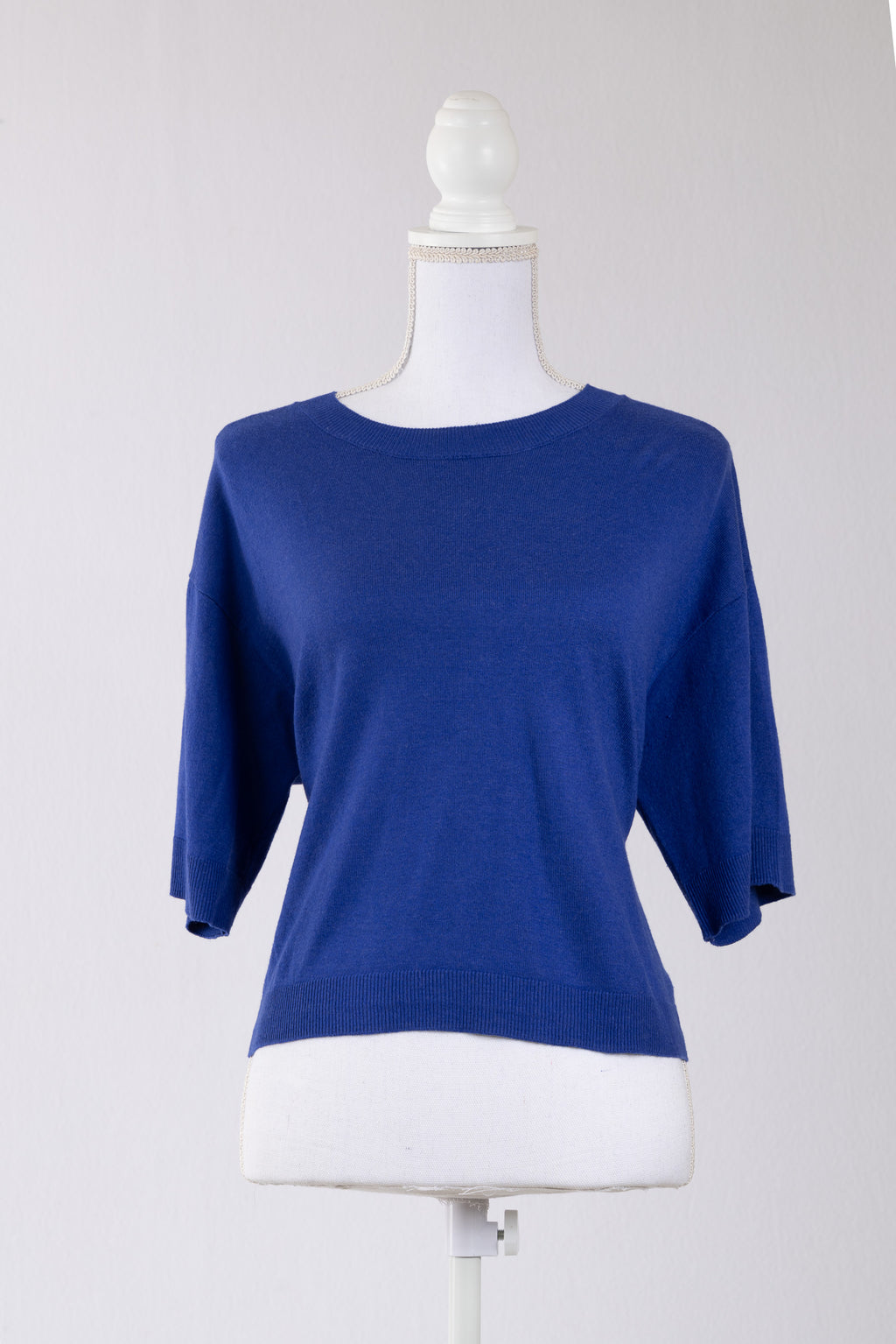 A34 – Pull Mango bleu électrique à manches courtes – Taille M – Seconde main