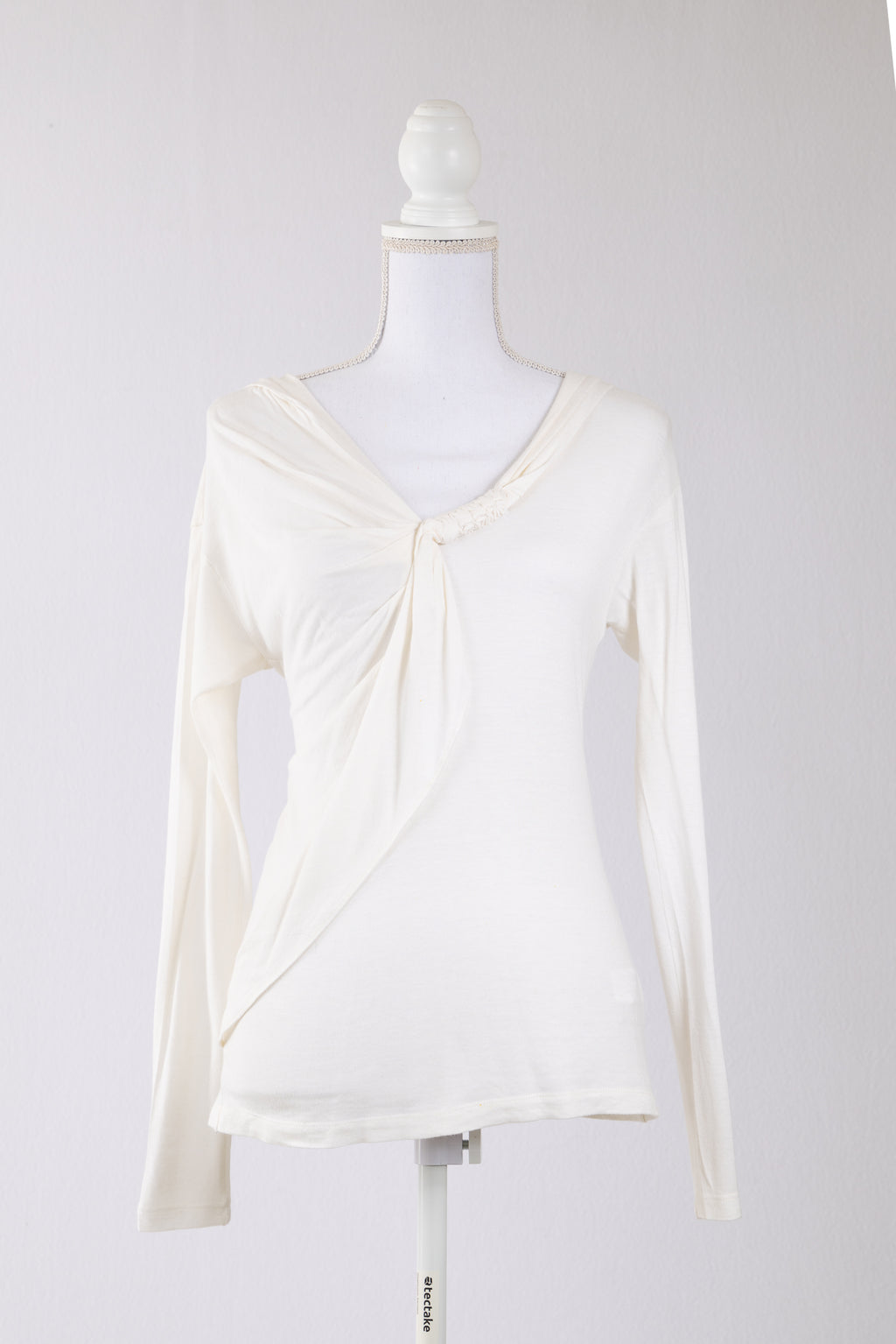 A06 – Blouse blanche bohème ajourée à manches évasées – Taille S/M – Seconde main