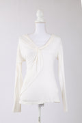A06 – Blouse blanche bohème ajourée à manches évasées – Taille S/M – Seconde main