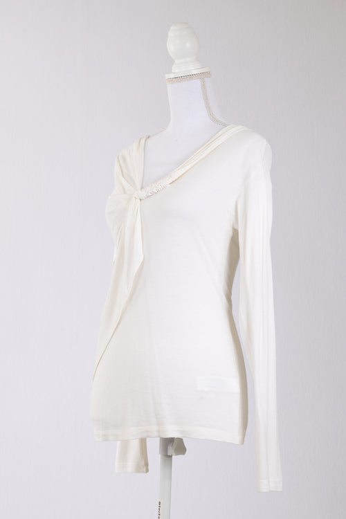 A06 – Blouse blanche bohème ajourée à manches évasées – Taille S/M – Seconde main