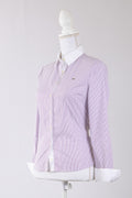 A18 – Chemise Lacoste rayée lilas et blanc à col contrastant – Taille 36 / S – Seconde main
