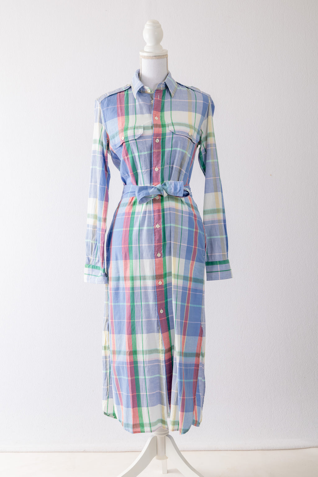 A50 – Robe chemise longue Polo Ralph Lauren Authentic Indian Madras – Taille US 6 / FR 38 – Seconde main